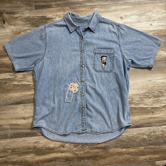 Custom Betty Boop Denim Top Women’s Vintage Patches Button-Up - See Measurements - Picture 1 of 12